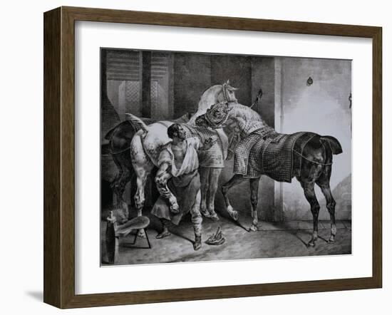 Farrier at Work Lithograph from Etudes de Cheveaux-Théodore Géricault-Framed Giclee Print