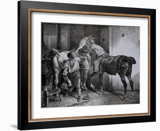 Farrier at Work Lithograph from Etudes de Cheveaux-Théodore Géricault-Framed Giclee Print