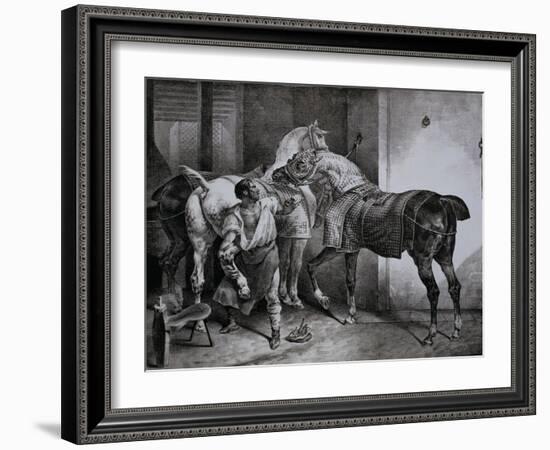 Farrier at Work Lithograph from Etudes de Cheveaux-Théodore Géricault-Framed Giclee Print