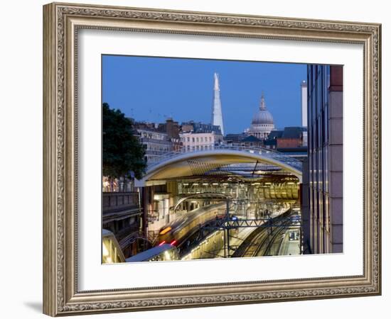 Farringdon Station dusk with The Shard and St. Pauls, London, England, United Kingdom, Europe-Charles Bowman-Framed Photographic Print