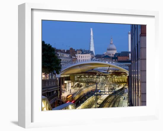 Farringdon Station dusk with The Shard and St. Pauls, London, England, United Kingdom, Europe-Charles Bowman-Framed Photographic Print