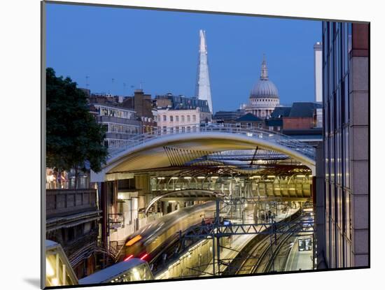 Farringdon Station dusk with The Shard and St. Pauls, London, England, United Kingdom, Europe-Charles Bowman-Mounted Photographic Print