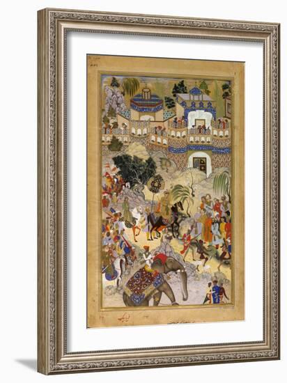 Farrukh Beg. Akbar's Triumphal Entry into Surat. Akbarnama-null-Framed Art Print