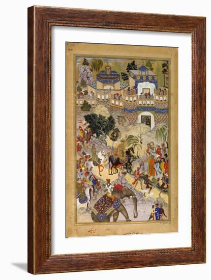 Farrukh Beg. Akbar's Triumphal Entry into Surat. Akbarnama-null-Framed Art Print