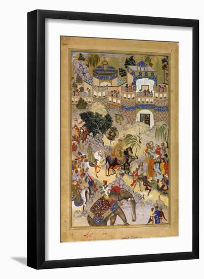 Farrukh Beg. Akbar's Triumphal Entry into Surat. Akbarnama-null-Framed Art Print