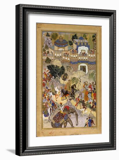 Farrukh Beg. Akbar's Triumphal Entry into Surat. Akbarnama-null-Framed Art Print