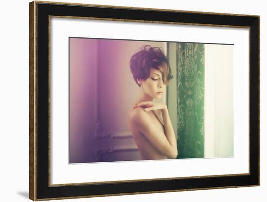 Fashion Art Photo of Young Sensual Lady in Classical Interior-George Mayer-Framed Photographic Print