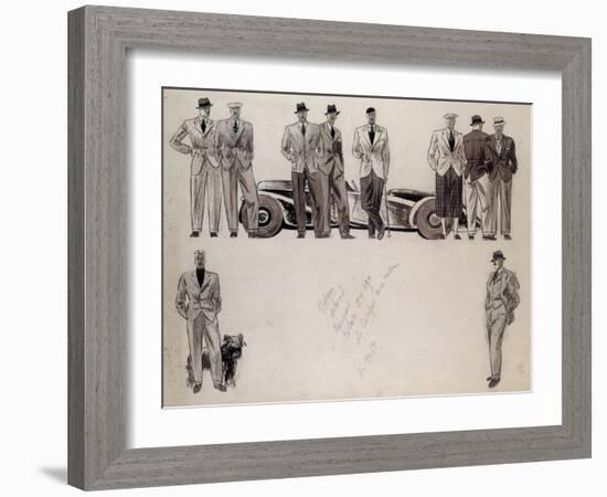 Fashion Design for 'Adam', Depicting Ten Male Models Standing by a Car-Ernst Deutsch-dryden-Framed Giclee Print