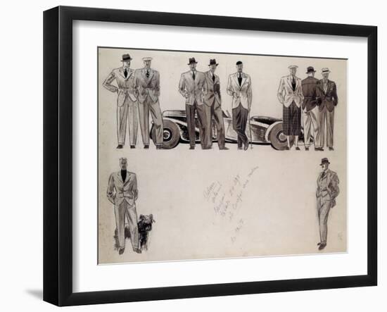 Fashion Design for 'Adam', Depicting Ten Male Models Standing by a Car-Ernst Deutsch-dryden-Framed Giclee Print