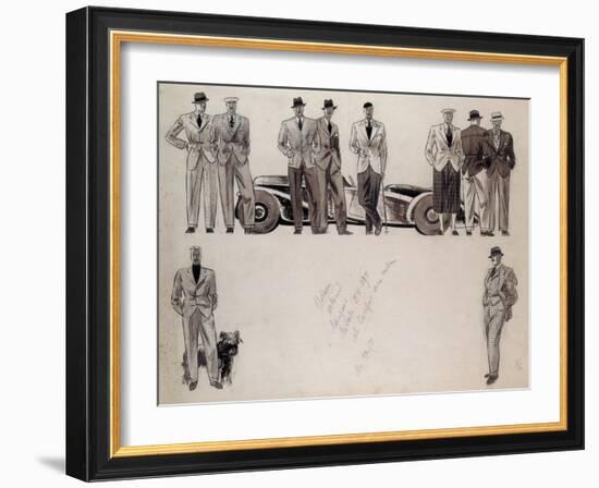 Fashion Design for 'Adam', Depicting Ten Male Models Standing by a Car-Ernst Deutsch-dryden-Framed Giclee Print