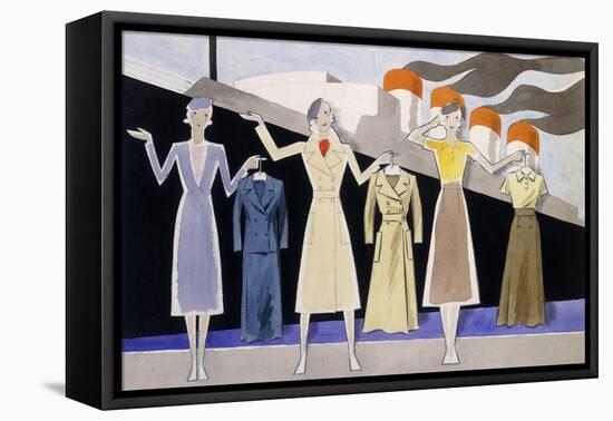 Fashion Design Showing Three Female Models Holding Up Garments on Hangers-Ernst Deutsch-dryden-Framed Premier Image Canvas