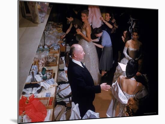 Fashion Designer Christian Dior and Staff at Rehearsal of New Collection Showing-Loomis Dean-Mounted Premium Photographic Print