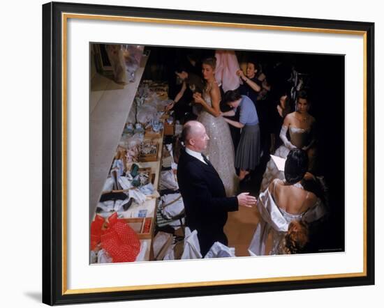 Fashion Designer Christian Dior and Staff at Rehearsal of New Collection Showing-Loomis Dean-Framed Premium Photographic Print