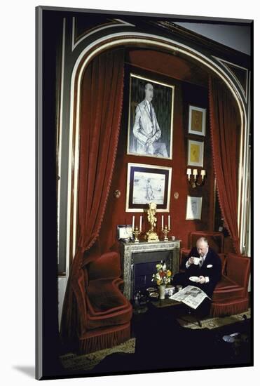 Fashion Designer Christian Dior Having Coffee While Reading Newspaper-Loomis Dean-Mounted Photographic Print