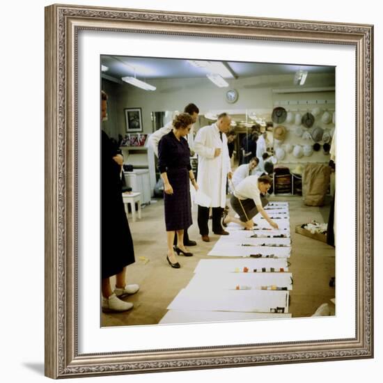 Fashion Designer Christian Dior Working on New Collection with Staff Prior to Showing-Loomis Dean-Framed Premium Photographic Print