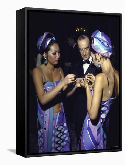 Fashion Designer Emilio Pucci with Young Women Wearing His Designs-Bill Eppridge-Framed Premier Image Canvas