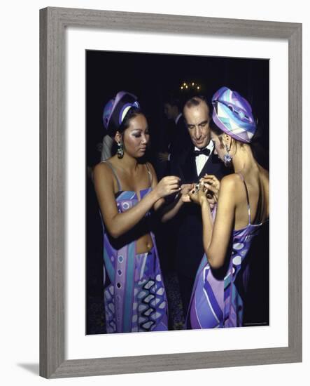 Fashion Designer Emilio Pucci with Young Women Wearing His Designs-Bill Eppridge-Framed Premium Photographic Print