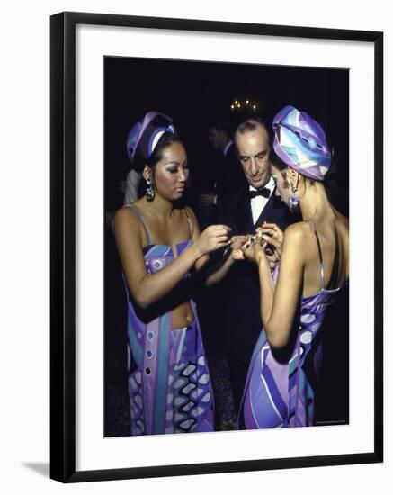 Fashion Designer Emilio Pucci with Young Women Wearing His Designs-Bill Eppridge-Framed Premium Photographic Print