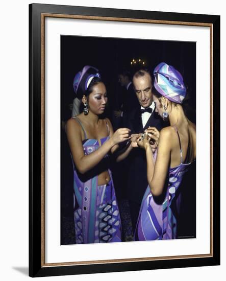 Fashion Designer Emilio Pucci with Young Women Wearing His Designs-Bill Eppridge-Framed Premium Photographic Print