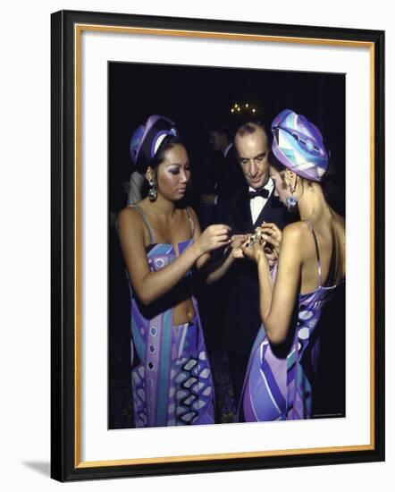 Fashion Designer Emilio Pucci with Young Women Wearing His Designs-Bill Eppridge-Framed Premium Photographic Print