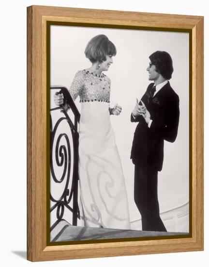 Fashion Designer Yves Saint Laurent Talking with Client Mrs. Stanley Donen at His Boutique-Pierre Boulat-Framed Premier Image Canvas