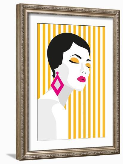 Fashion Girl. Bold, Minimal Style. Pop Art. Opart, Positive Negative Space and Colour. Trendy Strip-mary_stocker-Framed Art Print