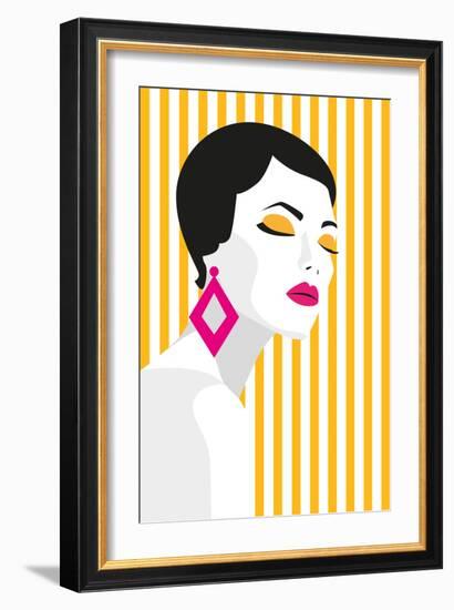 Fashion Girl. Bold, Minimal Style. Pop Art. Opart, Positive Negative Space and Colour. Trendy Strip-mary_stocker-Framed Art Print