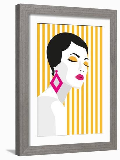 Fashion Girl. Bold, Minimal Style. Pop Art. Opart, Positive Negative Space and Colour. Trendy Strip-mary_stocker-Framed Premium Giclee Print