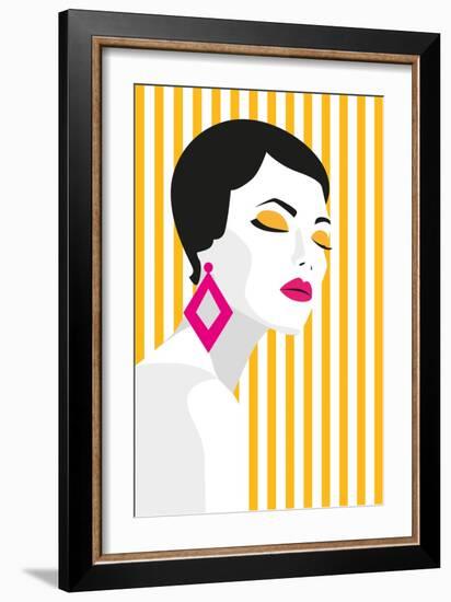 Fashion Girl. Bold, Minimal Style. Pop Art. Opart, Positive Negative Space and Colour. Trendy Strip-mary_stocker-Framed Premium Giclee Print