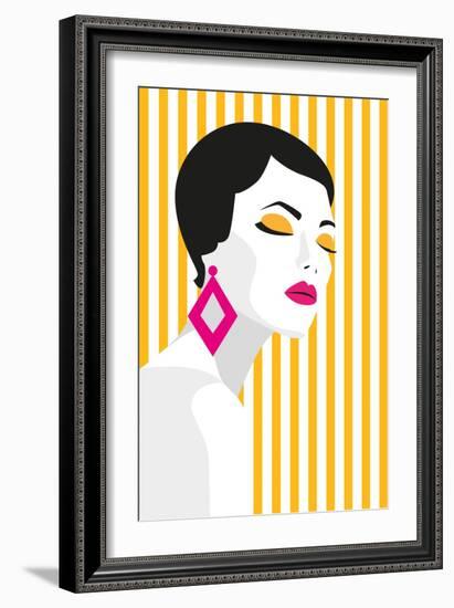 Fashion Girl. Bold, Minimal Style. Pop Art. Opart, Positive Negative Space and Colour. Trendy Strip-mary_stocker-Framed Premium Giclee Print