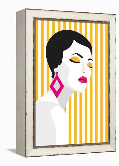 Fashion Girl. Bold, Minimal Style. Pop Art. Opart, Positive Negative Space and Colour. Trendy Strip-mary_stocker-Framed Stretched Canvas