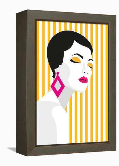 Fashion Girl. Bold, Minimal Style. Pop Art. Opart, Positive Negative Space and Colour. Trendy Strip-mary_stocker-Framed Stretched Canvas