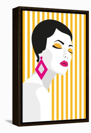 Fashion Girl. Bold, Minimal Style. Pop Art. Opart, Positive Negative Space and Colour. Trendy Strip-mary_stocker-Framed Stretched Canvas