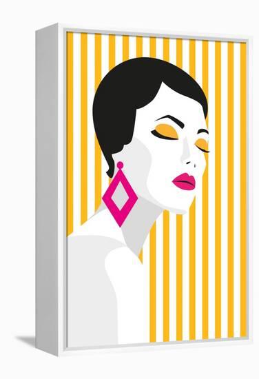 Fashion Girl. Bold, Minimal Style. Pop Art. Opart, Positive Negative Space and Colour. Trendy Strip-mary_stocker-Framed Stretched Canvas