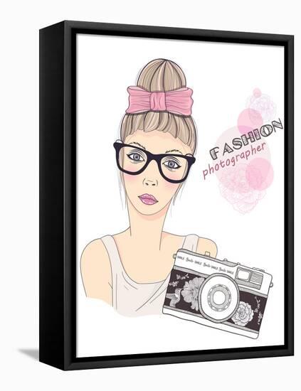 Fashion Girl Photographer-cherry blossom girl-Framed Stretched Canvas