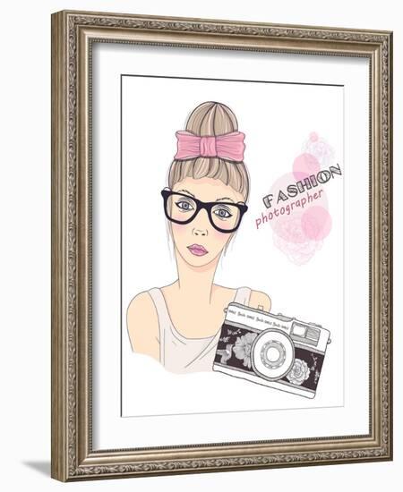 Fashion Girl Photographer-cherry blossom girl-Framed Art Print