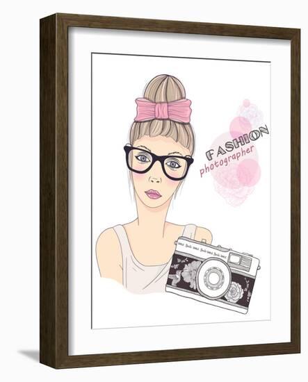 Fashion Girl Photographer-cherry blossom girl-Framed Art Print