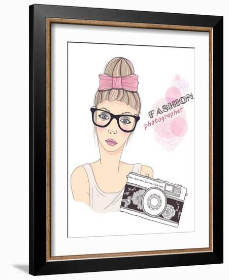 Fashion Girl Photographer-cherry blossom girl-Framed Art Print