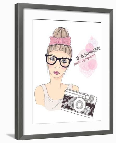 Fashion Girl Photographer-cherry blossom girl-Framed Art Print