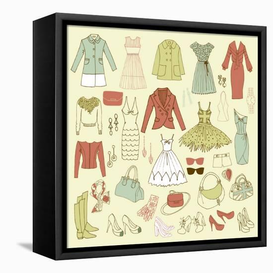 Fashion Hand Drawn Doodle Set-Alisa Foytik-Framed Stretched Canvas