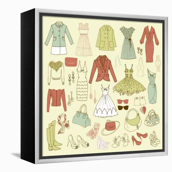 Fashion Hand Drawn Doodle Set-Alisa Foytik-Framed Stretched Canvas