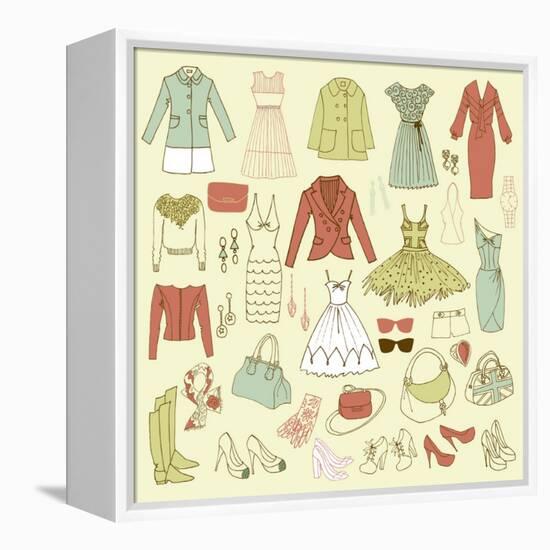 Fashion Hand Drawn Doodle Set-Alisa Foytik-Framed Stretched Canvas