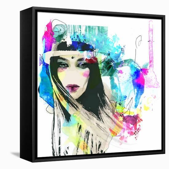 Fashion Illustration with a Face and Bright Free Hand Spots-A Frants-Framed Stretched Canvas