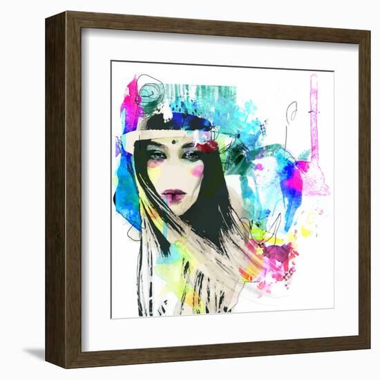 Fashion Illustration with a Face and Bright Free Hand Spots-A Frants-Framed Art Print