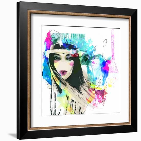 Fashion Illustration with a Face and Bright Free Hand Spots-A Frants-Framed Art Print