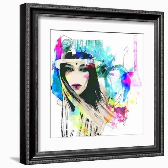 Fashion Illustration with a Face and Bright Free Hand Spots-A Frants-Framed Art Print