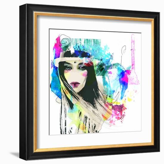 Fashion Illustration with a Face and Bright Free Hand Spots-A Frants-Framed Art Print