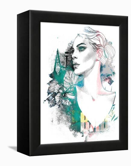 Fashion Illustration with a Freehand Drawing Pretty Blonde Lady and Floral Elements-A Frants-Framed Stretched Canvas