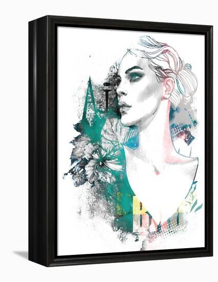 Fashion Illustration with a Freehand Drawing Pretty Blonde Lady and Floral Elements-A Frants-Framed Stretched Canvas