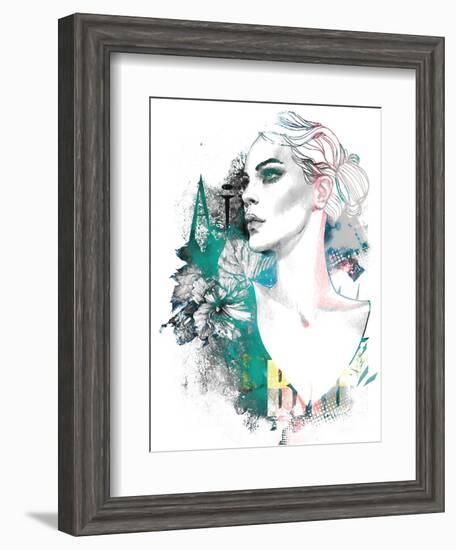 Fashion Illustration with a Freehand Drawing Pretty Blonde Lady and Floral Elements-A Frants-Framed Art Print